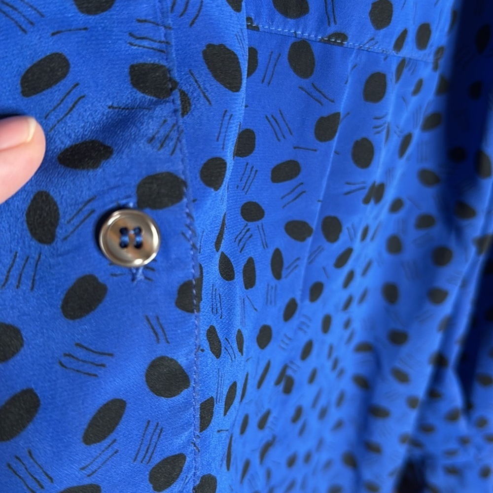 Vintage Christian Dior Chemises Blue Polka Dot Button Down Blouse 80s Size 10 - Picture 10 of 10